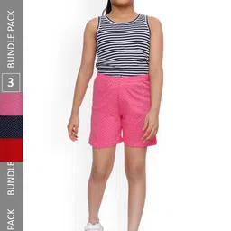 IndiWeaves Girls Pack Of 3 Polka Dots Printed High-Rise Pure Cotton Shorts-image-97