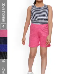 IndiWeaves Girls Pack Of 4 Geometric Printed Pure Cotton Shorts-image-21