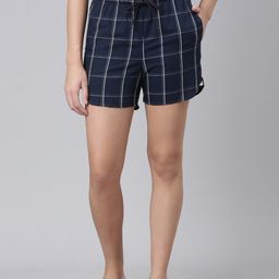 Enamor Women Checked Mid-Rise Cotton Lounge Shorts-picture-0