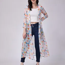 SCORPIUS Printed Longline Sheer Georgette Shrug-59