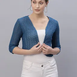 Style Quotient Women Blue Cotton Crop Shrug-37
