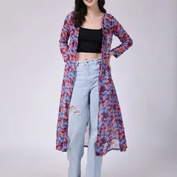 SCORPIUS Floral Printed Open Front Longline Shrug-53