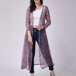 SCORPIUS Floral Printed Open Front Longline Shrug-30