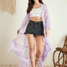 Berrylush Floral Printed Longline Shrug-image-76
