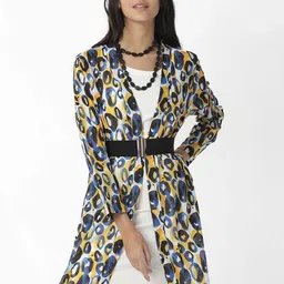 RAREISM Women Yellow & Blue Printed Longline Shrug-image-95