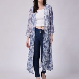 SCORPIUS Floral Printed Open Front Longline Shrug-3