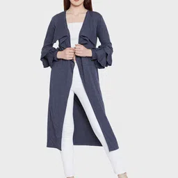 Hypernation Women Ruffles Long Sleeve Longline Shrug-image-49