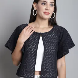Dressitude Self Design Flared Sleeves Lace Shrug-25