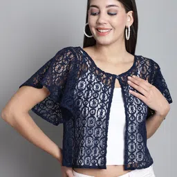 Dressitude Self Design Flared Sleeves Lace Shrug-31