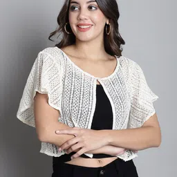 Dressitude Self Design Flared Sleeves Lace Shrug-36