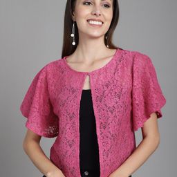 Dressitude Self Design Flared Sleeves Lace Shrug-38