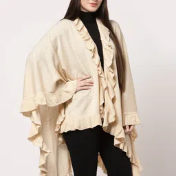 513 Women Beige Open Front Asymmetric Shrug-14