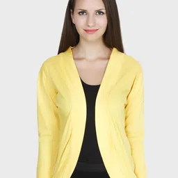 TEEMOODS Women Yellow Monochrome Shrug-43