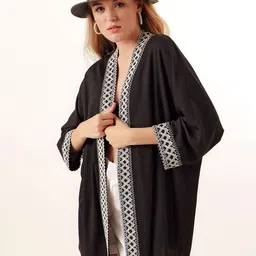 BIGDART Embroidered Open Front Long Sleeves Longline Shrug image 4