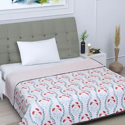 Aura White & Pink Floral AC Room 300 GSM Single Bed Dohar-28