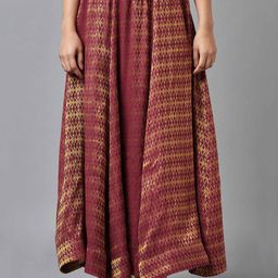 elleven Women Maroon & Gold-Coloured Flared Maxi Skirt-36