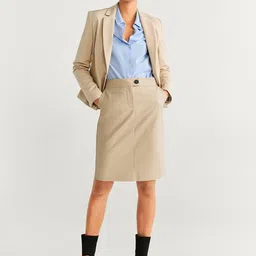 MANGO Beige Straight Sustainable Skirt-35