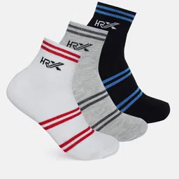 HRX by Hrithik Roshan Men Pack Of 3 Cotton Striped Ankle-Length Socks-46