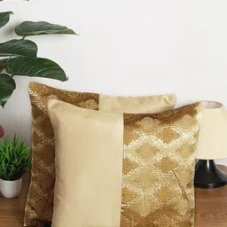 Alina decor Beige & Gold-Toned Set of 2 Ethnic Motifs Square Cushion Covers-31
