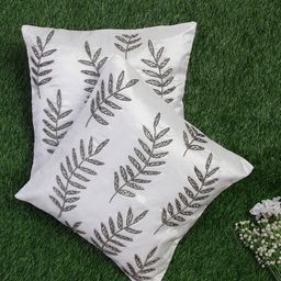 Alina decor White & Silver-Toned Set of 2 Embellished Square Cushion Covers-28