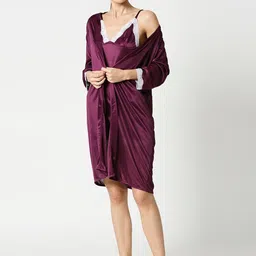 AV2 Purple & White Lace Satin Baby Doll With Robe 1382-image-67
