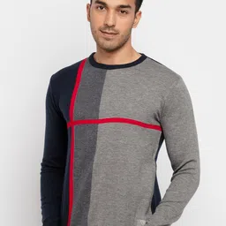 Status Quo Men Navy Blue & Grey Colourblocked Acrylic Pullover-image-66