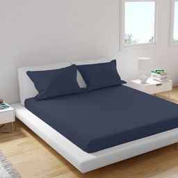 Himeya Navy Blue 200 TC Sustainable King Bedsheet with 2 Pillow Covers-image-23