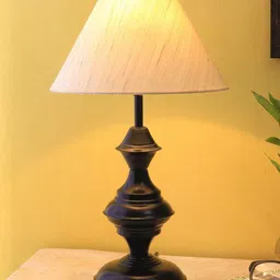 Devansh Off White Traditional Mota Katori Wrought Iron Table Lamp with Shade-32