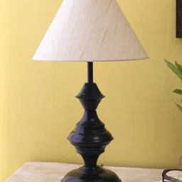 Devansh Off White Traditional Mota Katori Wrought Iron Table Lamp with Shade image 2
