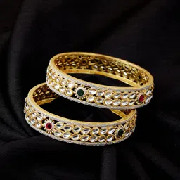 ATIBELLE Set Of 2 Gold Plated Kundan Stone Studded Bangles image 1