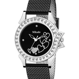 Mikado Women Black Brass Embellished Dial & Black Wrap Around Analogue Watch VC 9115-image-89