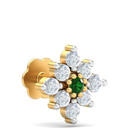 KUBERBOX Shagun 18KT Gold Diamond Emerald Studded Nose Stud-0.48gm-54