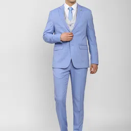 Van Heusen Men Blue Self-Design Single-Breasted Slim-Fit Four-Piece Suit-image-98