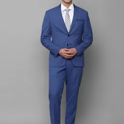 Allen Solly Men Blue Checked Slim-Fit Single-Breasted Two-Piece Formal Suit-image-84