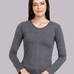 Fleximaa Women Charcoal Drop-Shoulder Sleeves Raw Edge T-shirt-image-10