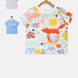 MINI KLUB Boys Blue & Grey Set Of 3 Printed Organic Cotton T-shirt-image-18