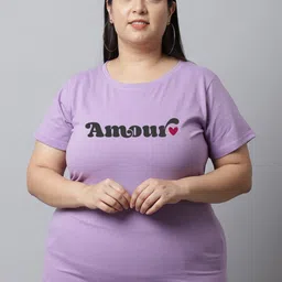 UnaOne Women Plus Size Typography Printed Slim Fit  Pure Cotton T-shirt-image-52