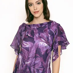 250 DESIGNS Women Purple Tropical Print Georgette Top-picture-49