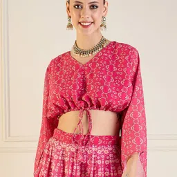 Shae by SASSAFRAS Print Tie-Up Neck Ethnic Georgette Top-43