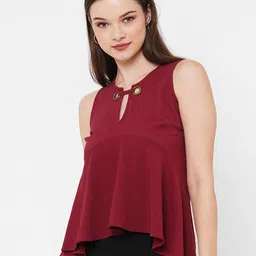 MISH Maroon Keyhole Neck Georgette Top-picture-42