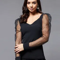 BAESD V-Neck Puff Sleeves Fitted Top-image-13