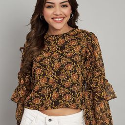 Amagyaa Floral Print Puff Sleeve Georgette Top-image-76