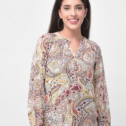 250 DESIGNS Print Mandarin Collar Georgette Top-41