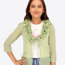 CUTECUMBER Girls Floral Printed Ruffles Regular Top With Jacket-picture-10
