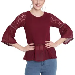 SAVI Maroon Bell Sleeve Georgette Top-picture-25