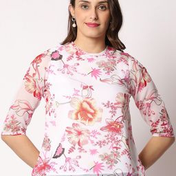 Vastraa Fusion Floral Printed Round Neck Georgette Top-image-12