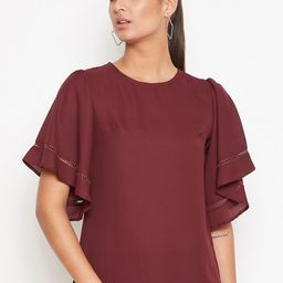 La Zoire Maroon Solid Georgette Regular Top-image-49