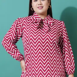 U&F Beyond Plus Size Geometric Print Tie-Up Neck Crepe Top-picture-14