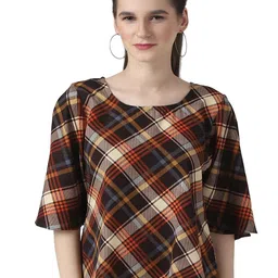 DEGE Women Brown Checked Cotton Blend Top-image-41
