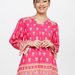 Global Desi Pink Printed Longline Top-49